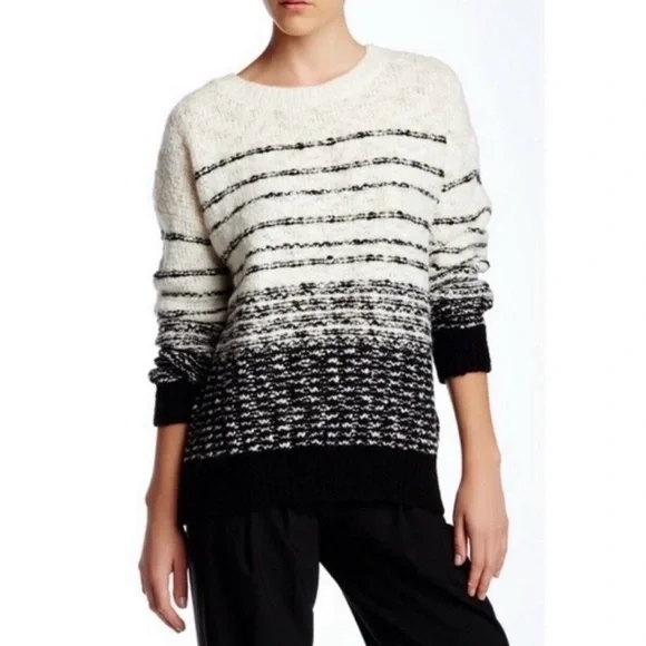 Vince Sweaters Vince Womens Textured Stripe Cream Wool Blend